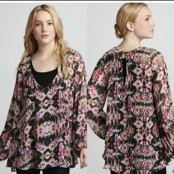 NEW Show Me Your Mumu Chelsey St. Gaudens Top Ikat Semi-Sheer High-Low Small - Picture 1 of 10